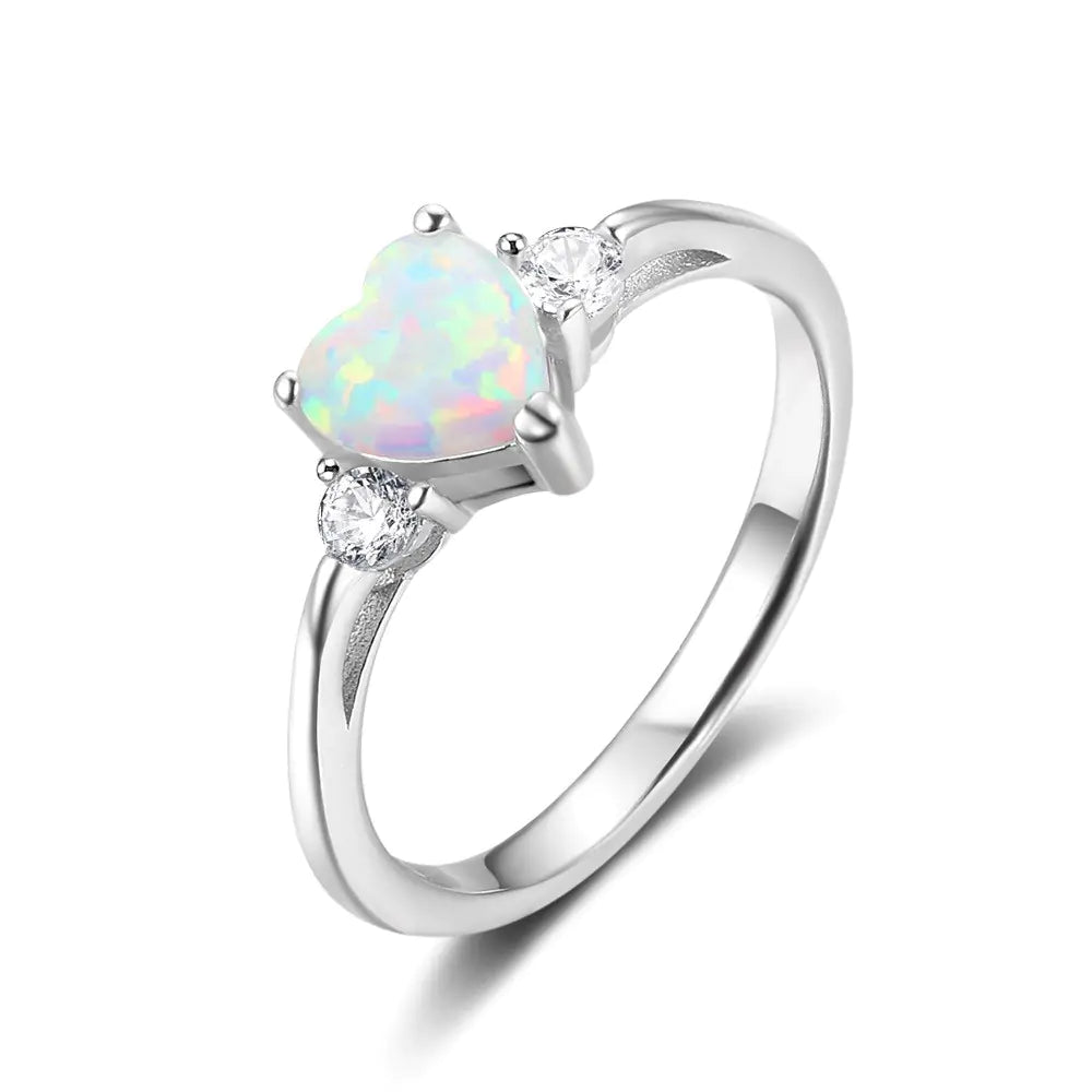 Couple's Heart-Shaped Opal 925 Silver Ring for Women